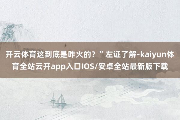 开云体育这到底是咋火的？”左证了解-kaiyun体育全站云开app入口IOS/安卓全站最新版下载